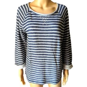 "JNY" James New York gray Thick Cotton Striped with roll up Long sleeves.